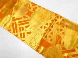 アンティーク　雲に几帳・古典柄模様織り出しリバーシブル全通袋帯(材料)